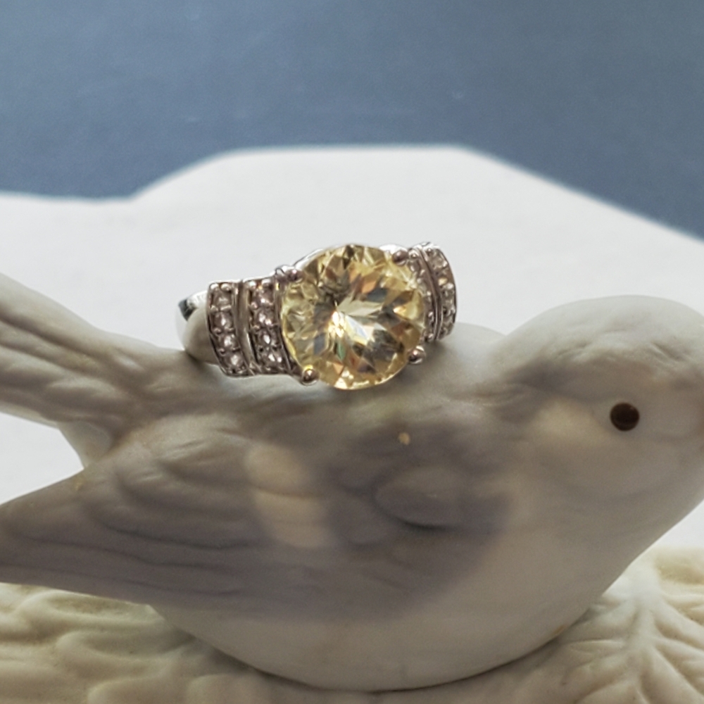 Sterling Citron Feldspar and White Topaz Ring size 6.75-7 (See pics/description) - Picture 9 of 16